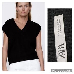 Zara V-Neck Sleeveless Sweater Vest black size M